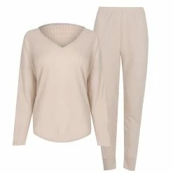 Linea Slouchy Textured V Neck Top and Joggers Loungewear Set
